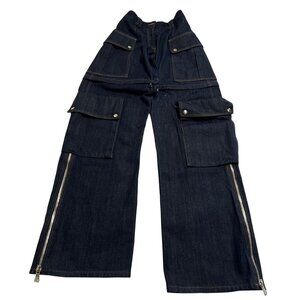 Lionne Wide Leg Cargo Jeans in Dark Blue